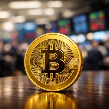 A physical gold Bitcoin token rests on a wooden surface in front of blurred trading screens, visually representing the long-dormant 2011 Bitcoin wallet that recently moved 6.78 BTC ($551K) to Coinbase, realizing a 2,087,225% gain on coins originally acquired at ~$4 each, according to Galaxy Research.