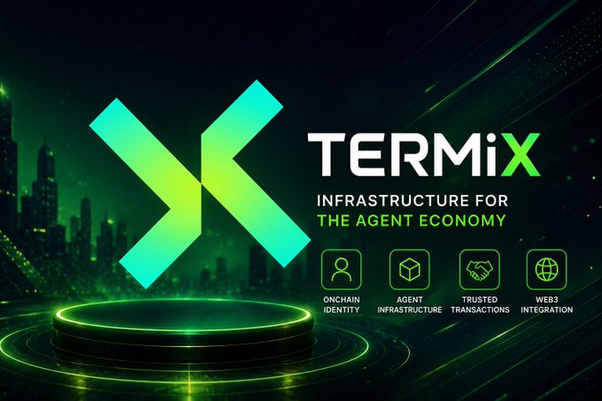A promotional graphic for 'TERMiX' infrastructure for the agent economy.