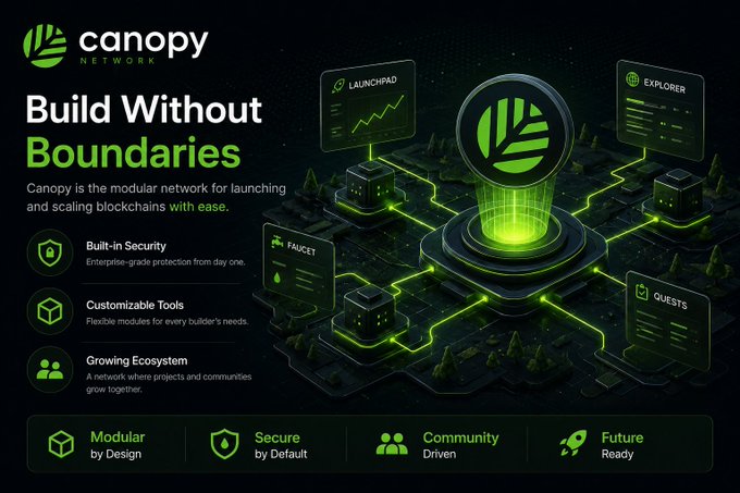 The image shows a green digital representation of the @CNPYNetwork testnet, surrounded by various blocks. The background features an elaborate network with multiple lines of text related to the blockchain industry. The main focus of the image is a block symbol in the center, indicating that it represents the "Builtin boundaries" part of the post. 

The text at the bottom of the image explains CNPY's approach to launching and growing the blockchain ecosystem by providing details on how to build secure custom tools for various needs within the industry. The overall theme is centered around the concept of simplicity, security, and community in the context of developing a blockchain network.