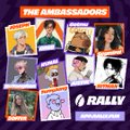 The image features a collection of twelve different faces, each representing an individual who has been chosen as an Ambassador for @RallyOnChain. The faces are arranged in a grid-like pattern with four rows and three columns, showcasing the diversity of the chosen ambassadors. Each face is accompanied by a caption that provides information about them or their involvement with @RallyOnChain.