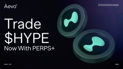 The image is a promotional graphic for Aevo featuring the text "Trade $HYPE Now With PERPS+" alongside two circular icons of green bull-like figures, visually announcing the platform's new HYPE PERPS+ and Options Easy Mode offerings.