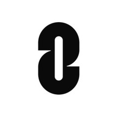 A minimalist black and white logo featuring a stylized lowercase letter "a" composed of two curved shapes.