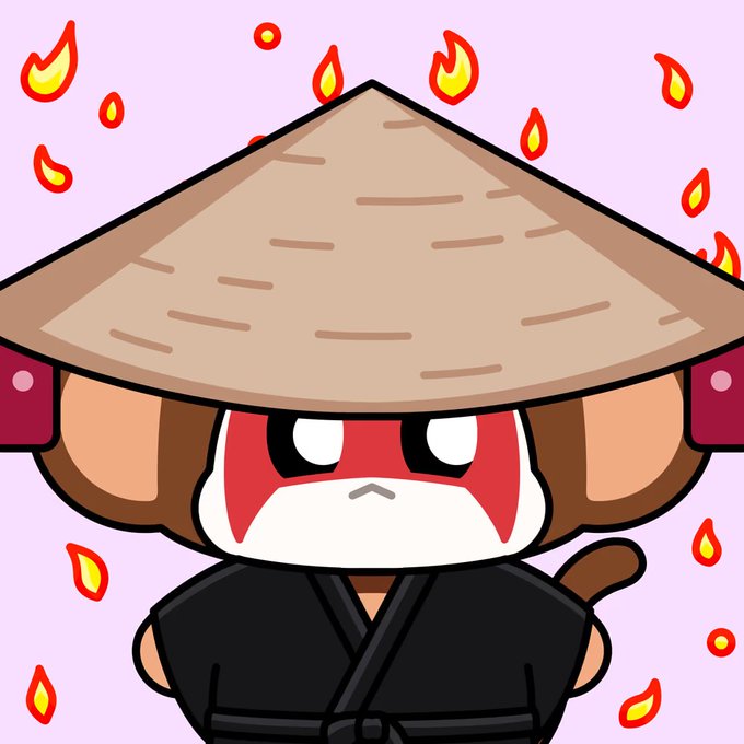 A cartoon illustration of an angry monkey character wearing a traditional conical straw hat (nón lá) and a black martial arts uniform, surrounded by floating flames on a light purple background.
