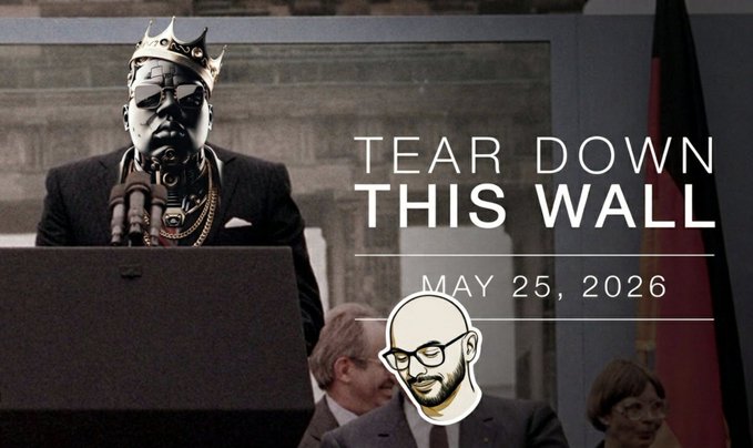 The image features a man wearing glasses standing at a podium with his hands raised above his head. The caption of the image reads "Mr. Gorbachov, Tear down this wall! @akashnet @gregosuri $AKT". This suggests that the image is related to an event or gathering where the speaker has been given the honor of addressing the audience and possibly discussing a topic related to tearing down barriers or walls in society.

The post also includes text about a man wearing glasses, which could be a reference to the speaker at the podium. The caption reads "May 25, 2026", indicating that this event took place on May 25th, 2026.
