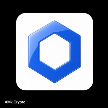 A blue hexagonal logo icon on a white rounded square background, labeled 'AMK.Crypto' at the bottom left.