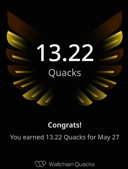 The image shows a poster with an illustration of wings, and the text "gQuack Fam Instead of trying to match the pace of every narrative, @wallchain seems more focused on refining the underlying mechanics of attention itself". The poster displays information about Quacks and how it is captured in the image.