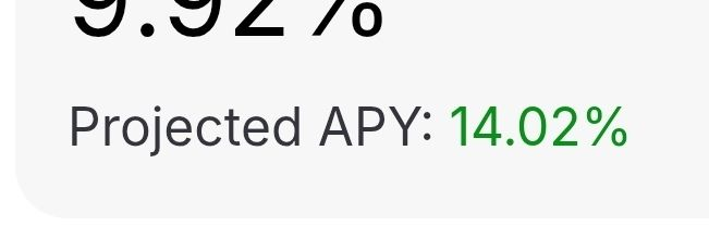 The image displays a partial statistic showing "5.52%" at the top, likely representing a current rate, with "Projected APY: 14.02%" highlighted in green below it. This relates to the post about ftUSD on SonicLabs, which advertises a higher projected APY of 15.28% for depositing USDC and staking ftUSD, contrasting with the 14.02% figure shown in the image.