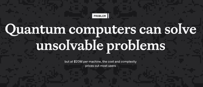 The image features a black background with white text. The main content of the image is an article about Quantum computers written by @quipnetwork. The title of the article is "Quantum Computers Can Solve Unsolvable Problems". The author's name, @quipnetwork, is also present in the image. The article discusses how Quantum computers can solve problems that are currently unsolvable using classical computers due to their ability to perform calculations at an exponential speed compared to traditional computers.