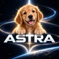 A digital illustration of a golden retriever puppy resting its paws on an open glowing book with the word 'ASTRA' overlaid.