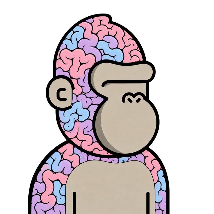 Cartoon illustration of a monkey whose body and head are composed of exposed pink, purple, and blue brain matter.