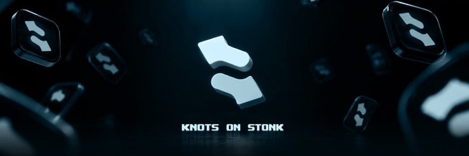 A dark promotional graphic featuring a stylized 'B' logo with the text 'KNOTS ON STONK' displayed below it.