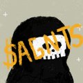 A dark, textured character design featuring a black hooded figure with a white face and sharp teeth, with the orange text 'SABRITS' overlaid.