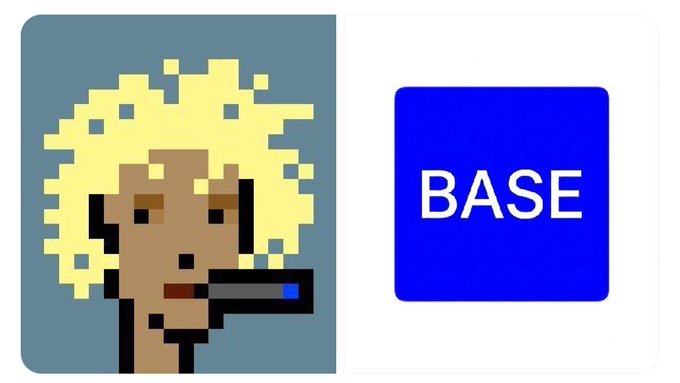 The image features a digital art piece of a person holding a cigarette. Below the image, there's text that reads "Base", which could be an email address or a social media handle. The background color of the image is blue with white text on it.