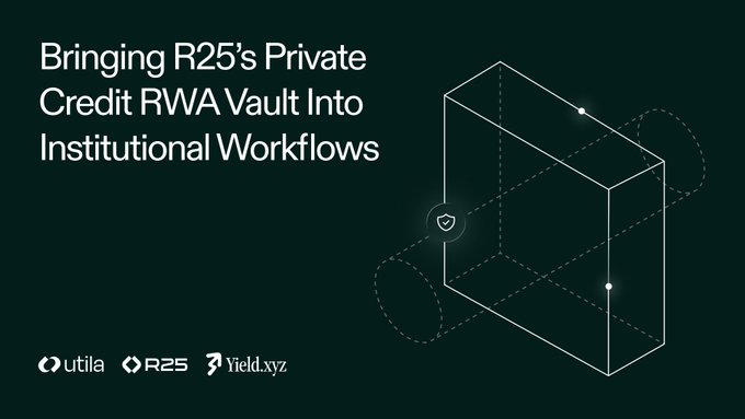 Title card reading 'Bringing R25's Private Credit RWA Vault Into Institutional Workflows' featuring logos for utila, R25, and Yield.xyz.