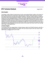 An ETC technical outlook from August 2018 discussing weekly candle positions, the 10,400 resistance level, and the importance of the $12,400 support zone.
