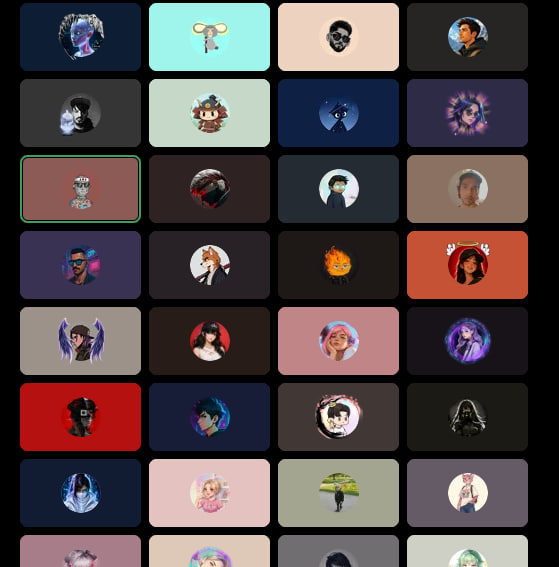 A grid of various user avatars and profile pictures on a dark background with one tile outlined in red.