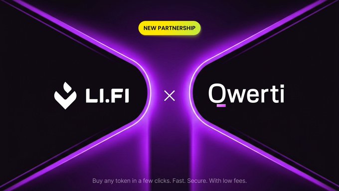 The image features a purple logo with white text that says "Lifeprotocol secured. Best rates. No friction. This way DEFI becomes easy for everyone". The image also includes a caption below the logo, which reads "Big partnership @QwertiAI X Lifiprotocol secured. Best rates. No friction. This way DEFI becomes easy for everyone".