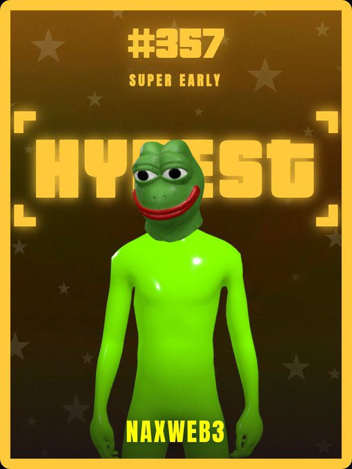 A digital trading card labeled '#357 SUPER EARLY' featuring a green humanoid frog character with a wide red smile, marked 'NAXWEB3' and 'HYPEST'.