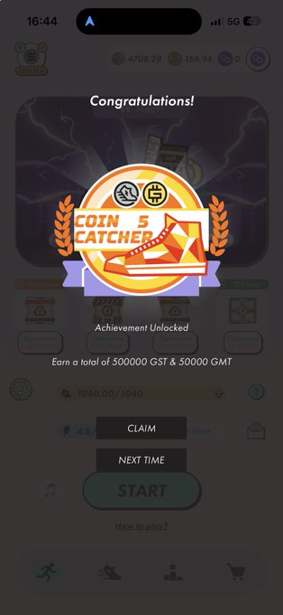 The image shows a phone screen displaying an app called "Coin 5 Catcher", which has a gold medal icon, indicating that the user has achieved something significant within the game. The text at the bottom of the screen reads "Congratulations! You have earned a gold medal!".