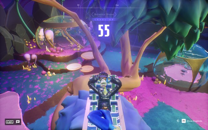 The image shows a character, likely a cartoon or animated character, sitting in a tree with their arms crossed. The character appears relaxed and is positioned near the center of the frame. In the background, there are other trees that add depth to the scene. The caption reads "GM fam Tommy casually chilling in a tree while reaching level 55 in Otherside is wild". This suggests that the image might be related to a video game or an animated movie featuring the character from the game or movie.