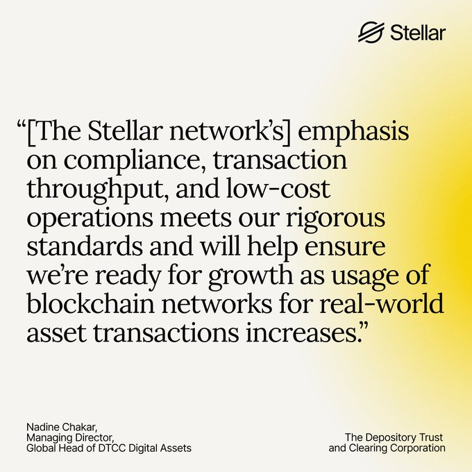 The image features a quote from an individual, likely a representative of the Depository Trust Company (DTCC), discussing the importance of compliance and standards within the financial industry. The text emphasizes that institutions such as DTCC have rigorous standards for compliance and insists on institutional excellence in order to ensure standards are met. This message is related to the image because it highlights the importance of compliance with regulations, which can be seen as a parallel to the Stellar network's emphasis on compliance and standards within the financial industry.