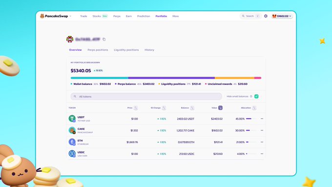 The image shows a screenshot of a finance-related app that allows users to view their Portfolio. The app displays all their tokens, Perps Positions, Liquidity Positions, and History conveniently arranged within one page, making it easy for the user to access and monitor their investments. The post about this app suggests that the image could be part of a discussion or tutorial about using the app or understanding financial terms related to portfolio management.
