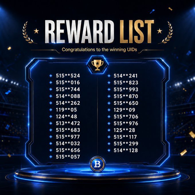 A digital "REWARD LIST" graphic displays the winning UIDs of the Biconomy Hero Card Challenge, with a congratulatory message reading "Congratulations to the winning UIDs" above two columns of partially masked user IDs and a central trophy icon. The image celebrates the winners of the Biconomy community's Hero Card Challenge, matching the announcement post that thanks participants and congratulates the winners.