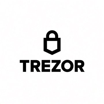 The image displays the black Trezor logo, featuring a padlock icon above the bold "TREZOR" wordmark, directly representing the hardware wallet brand implicated in the post's warning about a shipping partner data breach.