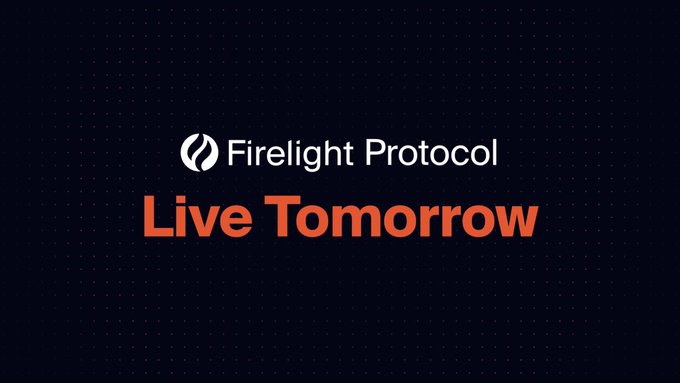 A dark promotional graphic with the Firelight Protocol logo and red text announcing 'Live Tomorrow'.