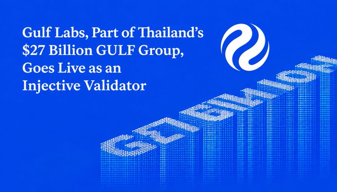 An informational graphic announcing that Gulf Labs, part of Thailand's $27 Billion GULF Group, is going live as an Injective Validator.