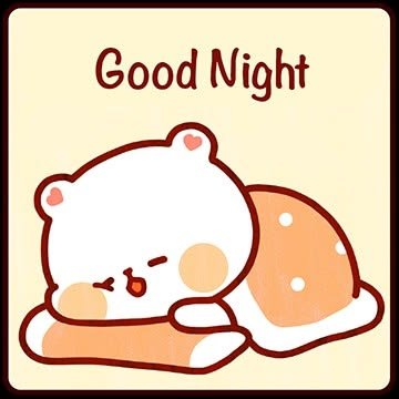 A cute cartoon bear with rosy cheeks sleeps under an orange polka-dot blanket, with 'Good Night' written above.