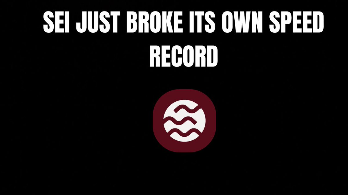 A graphic with white text on black background reads 'SEI JUST BROKE ITS OWN SPEED RECORD' above the SEI cryptocurrency logo.