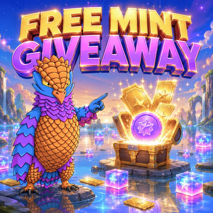 The image features a cartoon owl standing next to a chest filled with gold coins, surrounded by floating cubes of various sizes. The text "Free Mint Giveaway" is written above the owl's head, indicating that there is a minting process going on in this area and anyone who participates will receive a mint token for free.

The post also mentions that the first wave has already minted around 2,000 NFTs, which means that there are still many coins available to be minted. The owl appears to be pointing towards the chest of gold coins, possibly indicating where one should go to claim their mint token.