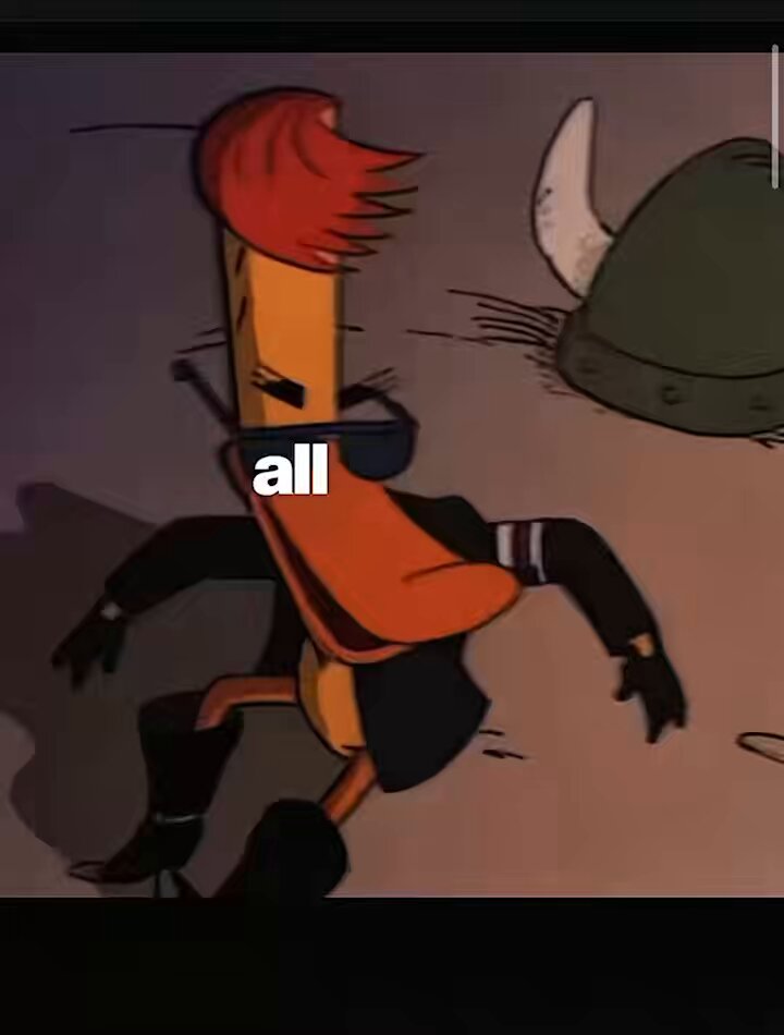 The image features a cartoon duck character with an orange head, wearing sunglasses and a black jacket. The duck appears to be dancing or running around, possibly due to its energetic nature. The text "All" is written above the duck's head, which could be a reference to the character or part of a caption related to the image.