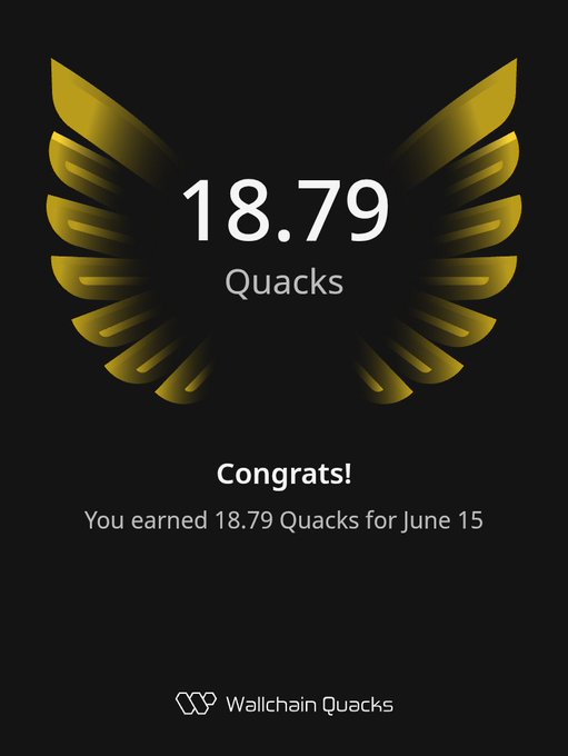 A screenshot of a webpage featuring an illustration of a gold bird logo with the number 18.79 next to it. The text "Good evening Quackers earned 18.79 Quacks" implies that there's a way for users to accumulate points or achievements by liking, sharing or engaging with certain pieces of content related to a cryptocurrency called wallchain quacks. This user activity is then tracked and rewarded according to the website's metrics, which helps build a leaderboard showcasing who has earned the most Quackers. The post also indicates that the information gathered from this tracking activity can be used for insights into users' behavior on social media, further enhancing the website's understanding of its audience's preferences and trends.