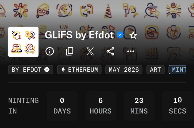A post about GliFS is displayed, focusing on a video where one person's name appears as @EfdotStudio. The image shows various colorful icons representing different aspects of the GliFS project or related services such as Bitcoin, Ethereum, and Minting. The post also mentions that this content is for education only, indicating it is intended to teach viewers about the projects and their importance.