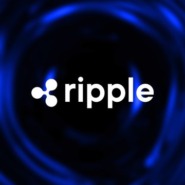 The image displays the Ripple logo in white text alongside its distinctive three-circle symbol against a swirling blue background, representing the company behind the XRP cryptocurrency that has become the first crypto firm to sponsor collegiate sports with a Kansas Jayhawks jersey patch.