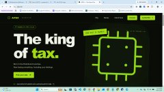A website screenshot for CryptoPatel with a black banner reading 'The king of tax.' alongside a green microchip graphic.