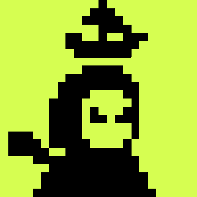 A pixel-art black silhouette of a hooded figure (resembling a grim reaper or sorcerer with a glowing yellow-green face) holding a scythe, set against a bright neon yellow-green background. The ominous, hooded character visually represents the "h00dle_" NFT collection referenced in the post, reinforcing the project's dark, mystical branding amid the staking announcement.