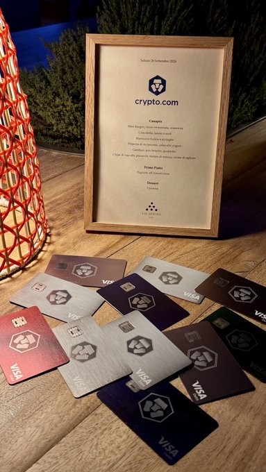 A framed certificate from crypto.com dated September 26, 2025, awarded to 'Friso Tjalma' from the Netherlands, displayed next to multiple metal crypto.com Visa cards.