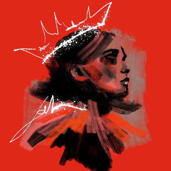 A bold digital portrait of a bearded man wearing a white crown, rendered in expressive red and black brushstrokes, with "MAD" and "Guy" handwritten in white script above and below the figure. The artwork accompanies a post announcing an upcoming "0 reserve auction" on TransientLabs for August 30, with the crowned figure visually embodying the regal theme implied by "MAD King Guy."
