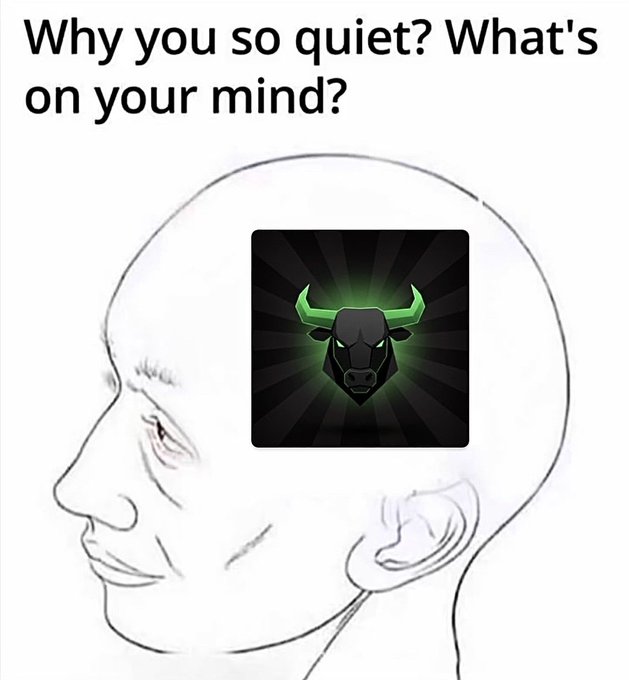 A sketch of a head with the text "Why you so quiet? What's on your mind?"  The image depicts a bull logo within the head, symbolizing the post's call to buy $ANSEM.
