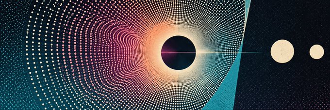 The image features a vibrant, stylized depiction of a black hole surrounded by a swirling pattern of multicolored dots, with a horizontal lens flare extending to two circular objects on the right side, set against a starry cosmic backdrop. The accompanying text "Ubikistan" does not appear to have a clear visual or thematic connection to the image, as there are no readable words, numbers, tickers, or names present.