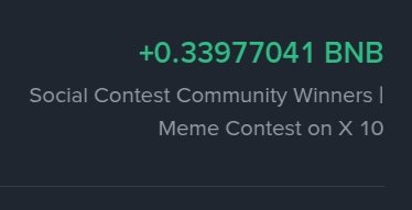 The image features a graphic with the title "Social Contest Community Winners i Meme Contest on X10" placed prominently at the top of the screen. Below this title, there's a block of text that reads, "Winner binance meme contest, $200 is a huge amount for me." This information suggests that the post may be about an online meme contest where participants were required to pay $200 and won meme prizes or other rewards from the competition.
