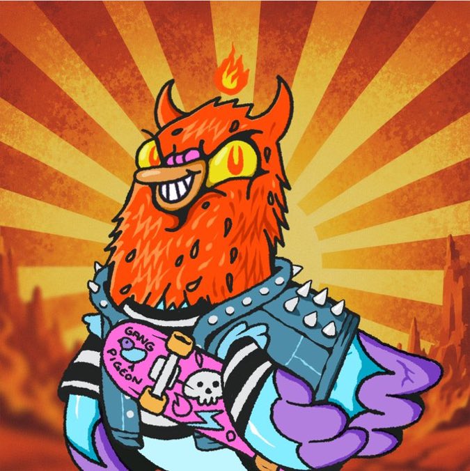 The image features an orange bird with a red beard wearing a biker jacket, holding a skateboard. The background of the image shows a sunset or sunrise over mountains, creating a warm and vibrant atmosphere. The caption for the image reads "I accept Crypto Person of the Year 2026 on behalf of everyone who started with no connections, no special access, and no audience. Every post, every lesson, every late night spent learning was a vote for a future where opportunity is open to everyone."