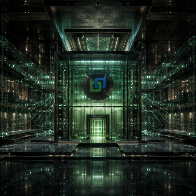 The image depicts a futuristic, glass-walled data center illuminated by intricate green circuit-like patterns, with a glowing blue and green "B" logo at the center, visually representing Beldex's emphasis on decentralized yet private digital infrastructure. The high-tech, secure aesthetic mirrors the post's message about building a decentralized network that prioritizes user privacy rather than exposing digital activity.
