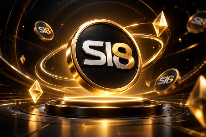 A glowing gold and black "Sl8" coin floats above an illuminated platform, surrounded by floating crypto tokens and golden geometric shapes that visually reinforce the premium, high-yield staking event being promoted. The luxurious, radiant aesthetic mirrors the post's emphasis on valuable assets like BTC, ETH, and tokenized precious metals offering up to 52.6% base rewards.