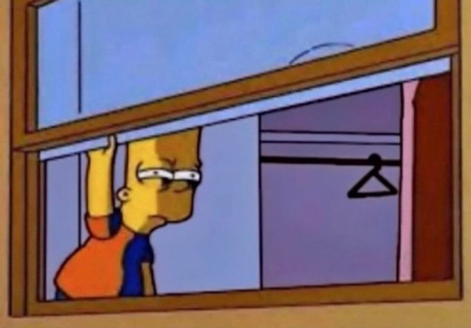 A Simpsons cartoon character peers anxiously out a window with a clothes hanger visible inside, humorously illustrating the poster's feeling of eagerly waiting at home for a delivery that never seems to arrive.