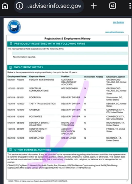 A screenshot of a Senate Financial Disclosure page for Senator Cynthia Lummis showing a "Registration & Employment History" form, where her only work and income was serving as a U.S. Senator, with the only other activity listed being Pi Network mobile mining.
