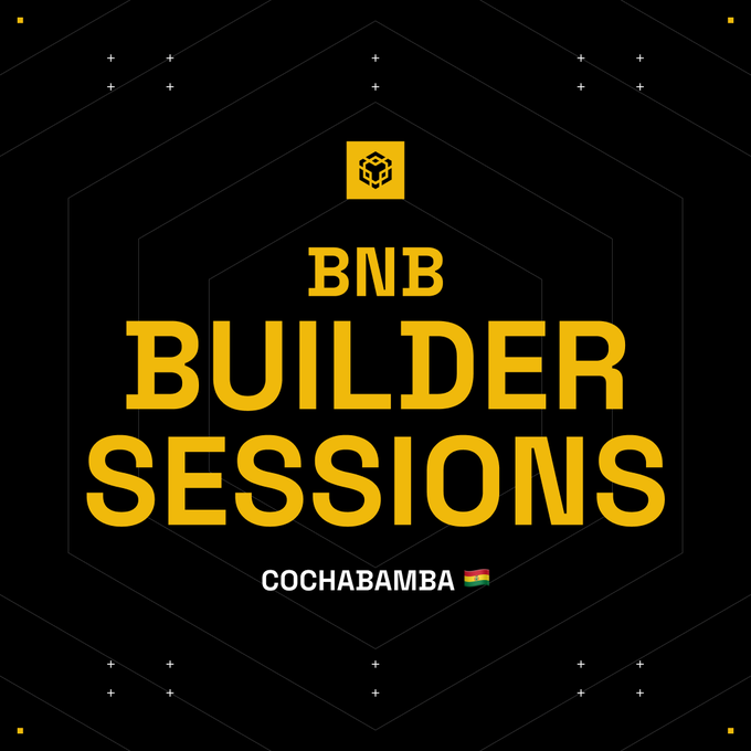 A promotional graphic with bold yellow text on a black background reading 'BNB BUILDER SESSIONS COCHABAMBA' alongside a Bolivian flag emoji.
